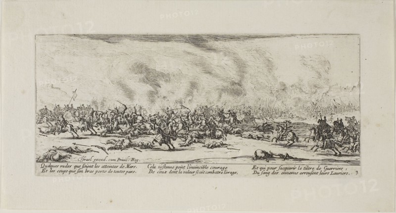 The Battle, plate three from The Miseries of War, 1633, Jacques Callot (French, 1592-1635), published by Israël Henriet (French, 1590-1661), France, Etching on paper, 82 × 186 mm (plate), 119 × 224 mm (sheet)