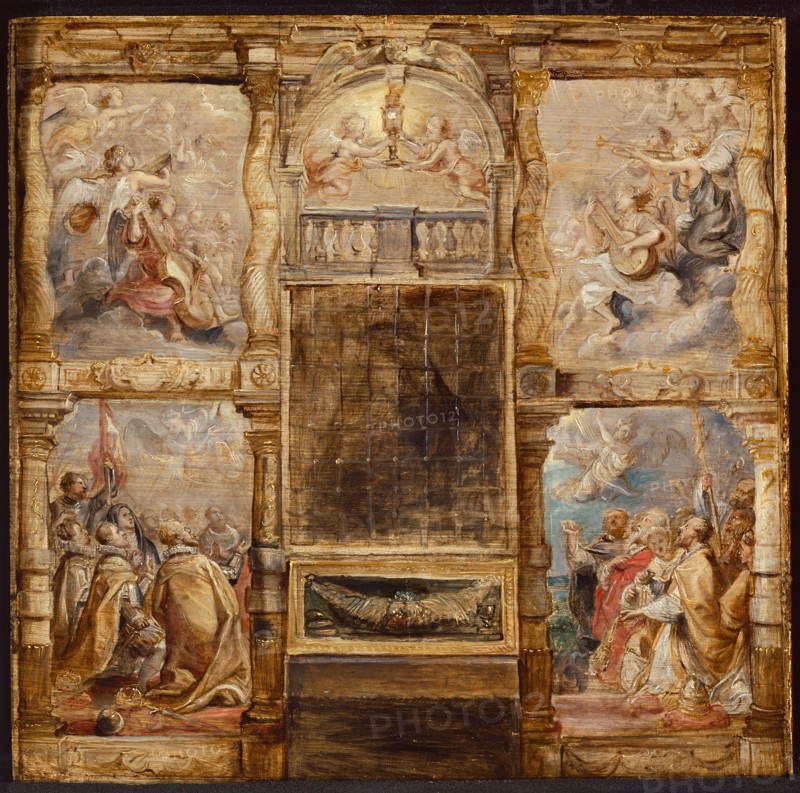 The Adoration of the Eucharist, c. 1626, Peter Paul Rubens, Flemish, 1577–1640, Flanders, Oil on panel, 12 1/2 × 12 1/2 in. (31.5 × 32 cm)