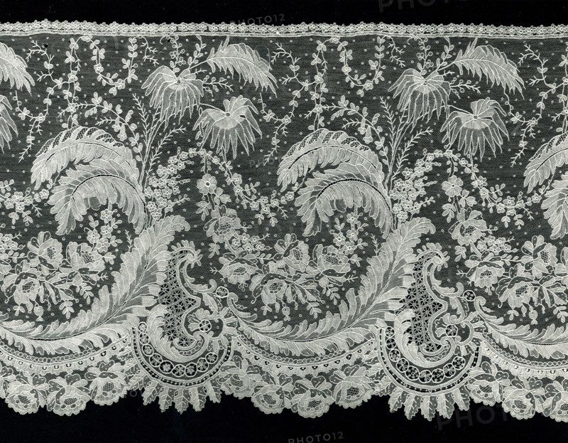 Flounce, 1860s, Belgium, Belgium, Cotton, needle lace of a type known as "Point de Gaze