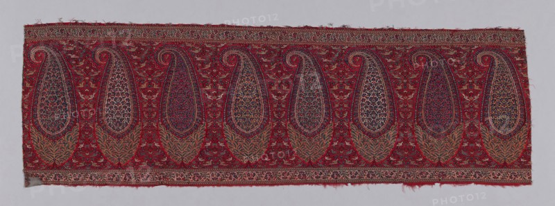 Shawl Border Fragment, c. 1820, India, India, Wool, double interlocking 2:2 'S' twill tapestry weave, main warp fringe, a: 40.6 x 127.2 cm (16 x 50 in.)