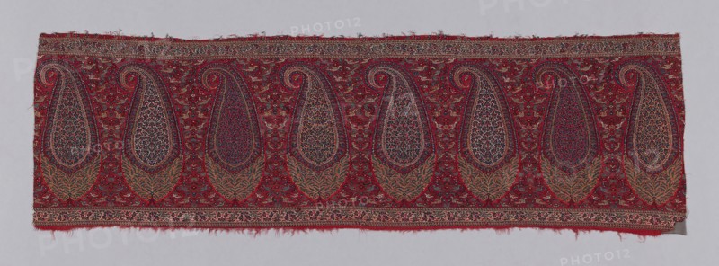 1937.1231b, c. 1820, India, India, Wool, double interlocking 2:2 'S' twill tapestry weave, main warp fringe, 39.4 x 126.3 cm (15 1/2 x 49 3/4 in.)