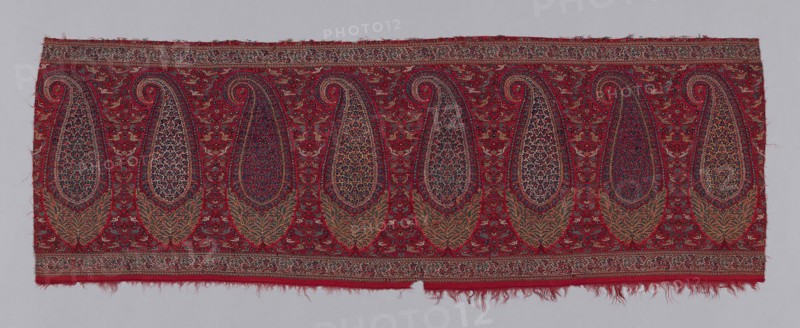 Shawl Border Fragment, c. 1820, India, India, Wool, double interlocking 2:2 'S' twill tapestry weave, main warp fringe, 49.3 x 129.1 cm (19 3/8 x 50 3/4 in.)