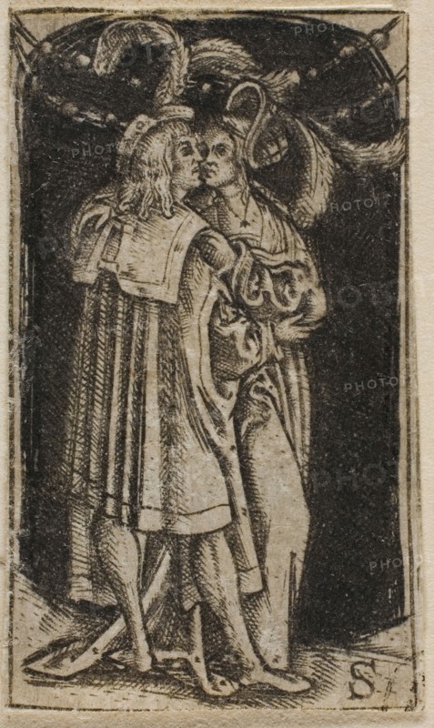 A Couple Standing, n.d., Master S, Netherlandish, active 1500-1525, Netherlands, Engraving in black on ivory laid paper, 44 x 25 mm (plate)
