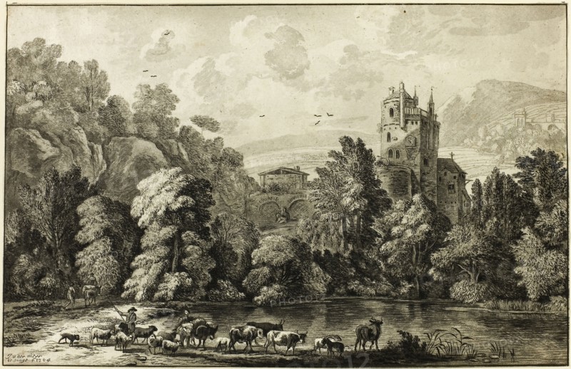 Landscape with Cattle, n.d., Jacob Cornelis Ploos van Amstel (Dutch, 1726-1798), after Jan Van Der Meer (Dutch, 1656-1705), Netherlands, Print on paper