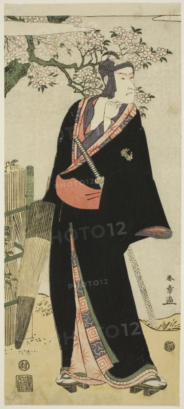 The Actor Ichikawa Komazo III as Sukeroku, 1793 or 1797 (?), Attributed to Katsukawa Shun’ei, Japanese, 1762-1819, Japan, Color woodblock print, hosoban, part of a multisheet composition, 35.6 x 15.6 cm (14 x 6 1/8 in.)