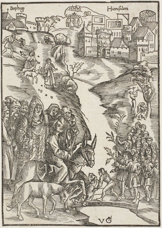 Christ’s Entry into Jerusalem, from Passio domini nostri Jesu Christi, c. 1503, Urs Graf, the Elder (Swiss, 1485-1527/28), published by Johann Knobloch (German, born Switzerland, died 1528), Switzerland, Woodcut in black on ivory laid paper, 222 x 157 mm (image/sheet, trimmed within block mark)