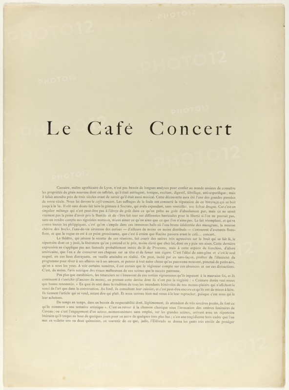 Text Booklet for Le Café-Concert, 1893, Text by Georges Montorgueil (French, 1837-1933), printed by Léon Frémont (French, 18th-19th century), published by L’Estampe originale (French, 1893-1895), France, Title page and thirteen pages of printed text on cream wove paper, 442 × 320 mm