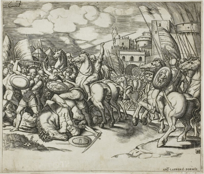 The Victory of Scipion over Syphax, c. 1532, Master of the Die, Italian, active c. 1530–1560, Italy, Engraving on paper, 211 x 246 mm