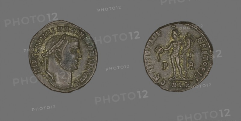 As (Coin) Potraying Emperor Galerius, AD 305/311, Roman, minted in Alexandria, Egypt, Ancient Mediterranean, Bronze, Diam. 2.5 cm, 3.87 g