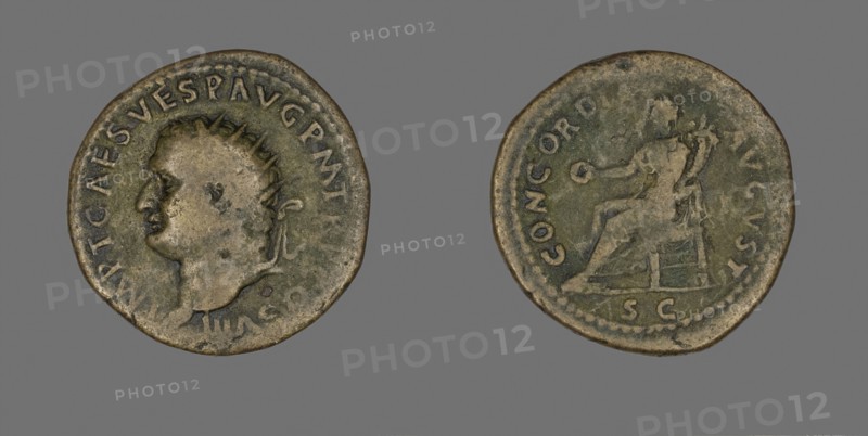 Dupondius (Coin) Portraying Emperor Vespasian, AD 69/79, Roman, Ancient Mediterranean, Bronze, Diam. 2.8 cm, 12.82 g