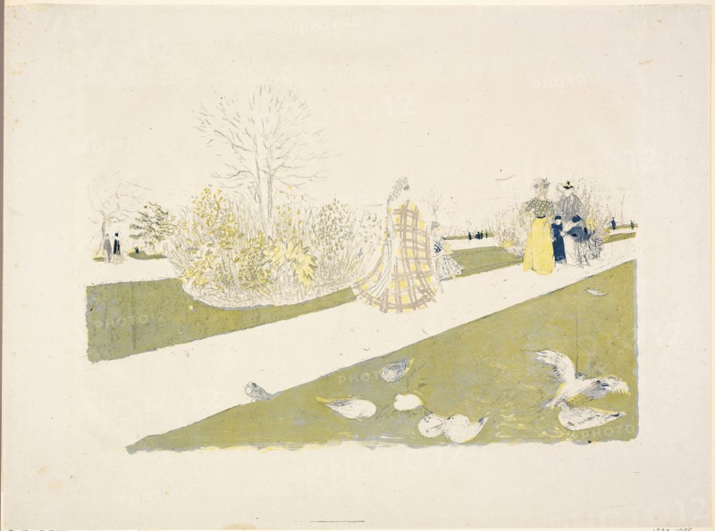 The Tuileries Garden, 1896, Edouard Jean Vuillard, French, 1868-1940, France, Color lithograph on grayish-ivory laid chine, 287 × 436 mm (image), 410 × 558 mm (sheet)