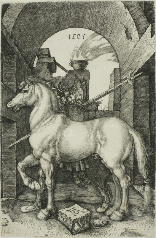 The Small Horse, 1505, Albrecht Dürer, German, 1471-1528, Germany, Engraving in black on ivory laid paper, 163 x 108 mm