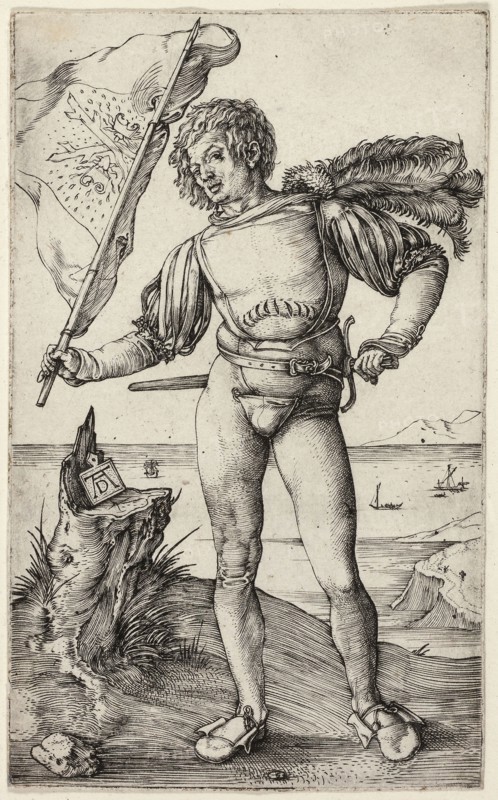 The Standard Bearer, c. 1500, Albrecht Dürer, German, 1471-1528, Germany, Engraving in black on ivory laid paper, 116 x 71 mm (image/sheet)