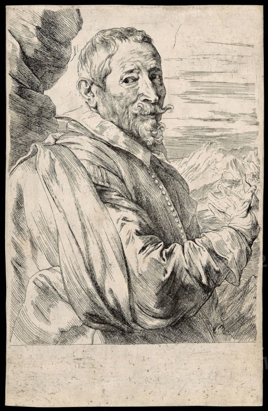 Joos de Momper, 1630/33, Anthony van Dyck, Flemish, 1599-1641, Flanders, Etching in black on ivory laid paper, 206 × 157 mm (image), 243 × 156 mm (sheet, trimmed within platemark), Dalmatic with Orphrey Bands, 19th century, Italy, Silk, velvet cut, embroidered in silk floss and gold metal thread