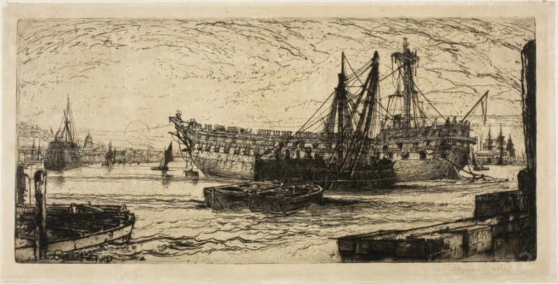 Breaking Up of the Agamemnon, No. I, 1870, Francis Seymour Haden, English, 1818-1910, England, Etching and drypoint on ivory laid paper, 194 × 412 mm (plate), 222 × 439 mm (sheet)