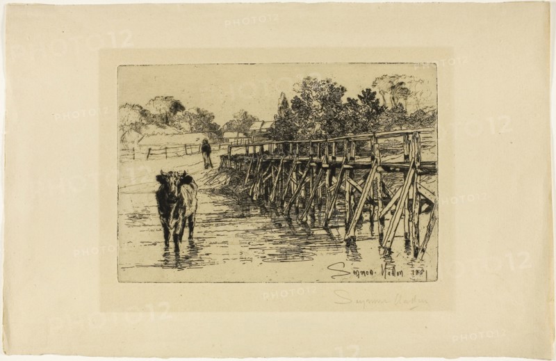 The Village Ford, 1881, Francis Seymour Haden, English, 1818-1910, England, Etching with drypoint on cream laid paper, 178 × 260 mm (image/plate), 289 × 446 mm (sheet)
