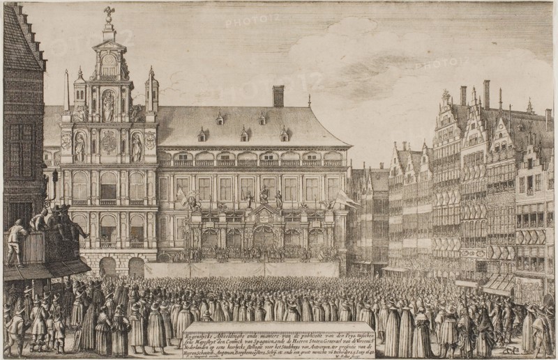 Proclamation of the Treaty of Münster, 1648, Wenceslaus Hollar, Czech, 1607-1677, Bohemia, Etching and engraving on ivory laid paper, 215 × 331 mm (image/sheet)