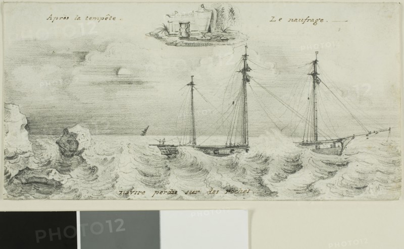 Shipwreck, 1839, Charles Meryon, French, 1821-1868, Paris, Graphite with smudging, on off-white wove paper, 100 x 200 mm