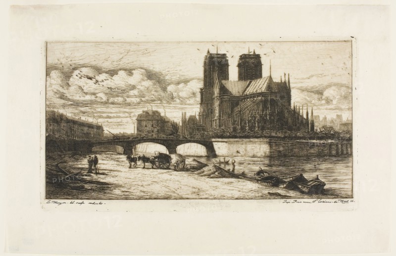 The Apse of Notre-Dame, Paris, 1854, Charles Meryon, French, 1821-1868, France, Etching and drypoint ivory laid paper, 166 × 302 (image, including stray marks), 165 × 300 mm (plate), 236 × 363 mm (sheet)