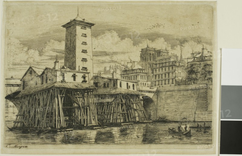 La Pompe Notre-Dame, Paris, 1852, Charles Meryon, French, 1821-1868, France, Etching with drypoint on tan laid paper, 172 × 251 mm (image), 172 × 251 mm (plate), 183 × 257 mm (sheet)