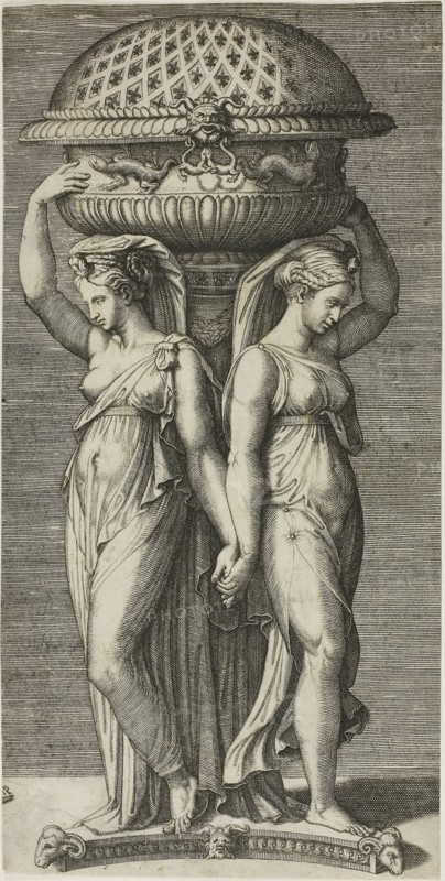 The Incense Burner, c. 1520, Marcantonio Raimondi (Italian, c. 1480-1534), after Raphael (Raffaello Sanzio) (Italian, 1483-1520), Italy, Engraving in black on cream laid paper, 302 x 152 mm
