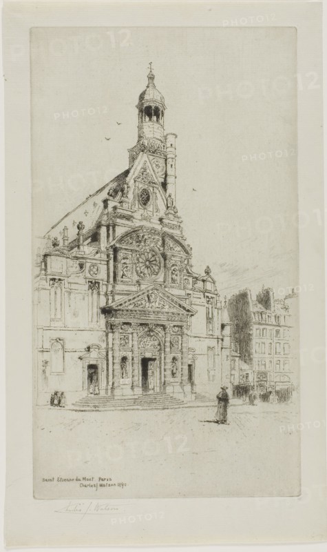 St. Etienne du Mont, Paris, 1890, Charles John Watson, English, 1846-1927, England, Etching in black on cream laid paper, 274 × 156 mm (image/plate), 316 × 187 mm (sheet)