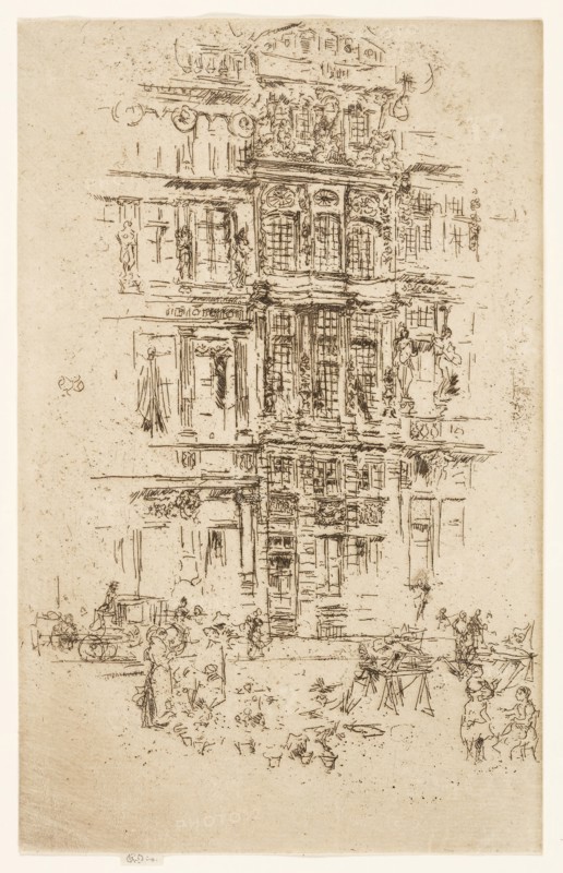Palaces, Brussels, 1887, James McNeill Whistler, American, 1834-1903, United States, Etching and drypoint with foul biting in brown black ink on cream laid paper, 220 x 139 mm (image, trimmed within plate mark), 223 x 139 mm (sheet)