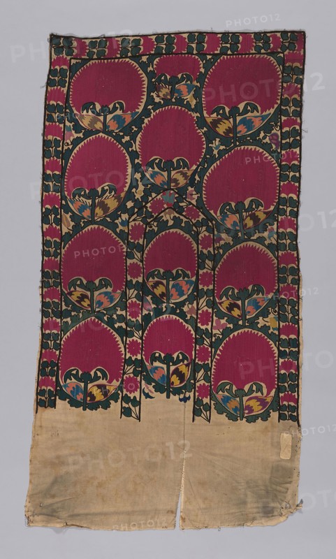 Panel, 19th century, Uzbekistan, Bukhara, Uzbekistan, linen embroidered with multicolor silk, 124.5 x 64.8 cm (49 x 25 1/2 in.)
