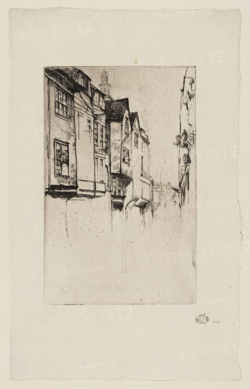 Wych Street, London, 1877, James McNeill Whistler, American, 1834-1903, United States, Etching with foul biting in black ink on ivory laid paper, 214 x 137 mm (plate), 333 x 210 mm (sheet)