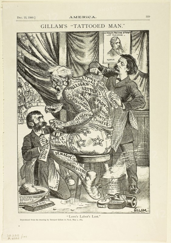Love’s Labor Lost, from America, published December 12, 1889, originally published in Puck on May 7, 1884, Bernard Gillam, American, 1856-1896, United States, Lithograph on newsprint, 300 x 206 mm