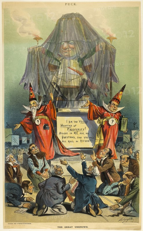 The Great Unknown, from Puck, 1896, Louis Dalrymple, American, 1866-1905, United States, Color lithograph on newsprint, 465 x 290 mm (image), 495 x 300 mm (sheet)