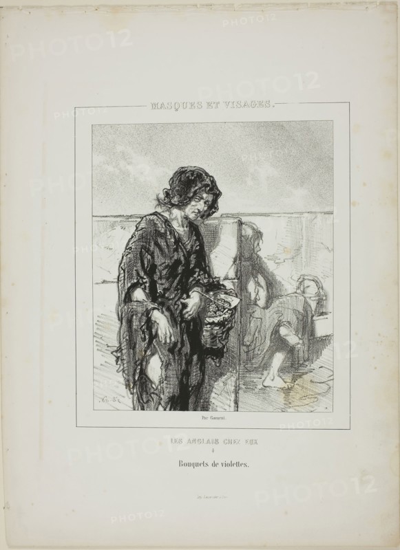 Les anglais chez eux: Bouquets de violettes., 1852, Paul Gavarni, French, 1804-1866, France, Lithograph in black on cream wove paper, 218 × 184 mm (image), 364 × 267 mm (sheet)