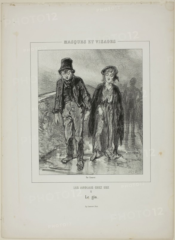 Les anglais chez eux: Le gin, 1853, Paul Gavarni, French, 1804-1866, France, Lithograph in black on cream wove paper, 218 × 184.5 mm (image), 364 × 268 mm (sheet)
