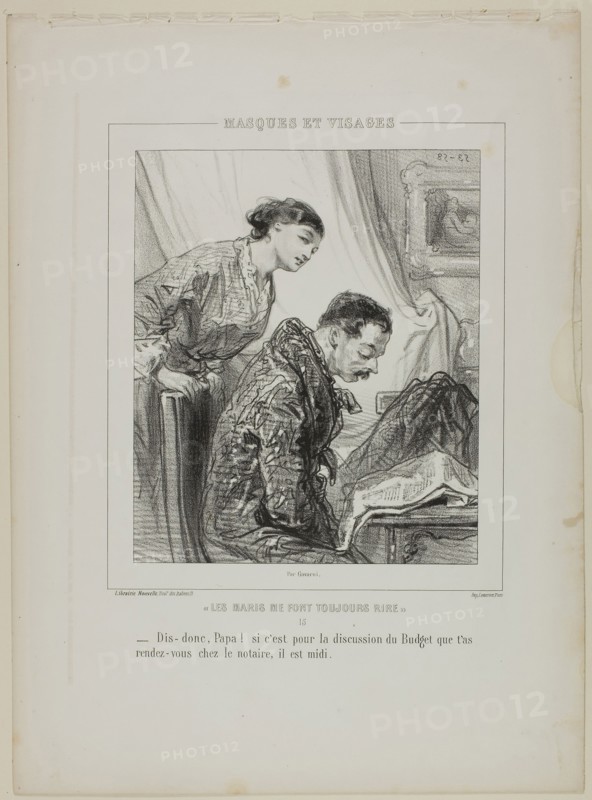 Say-So, Papa!, from Masques et Visages, 1853, Paul Gavarni, French, 1804-1866, France, Lithograph in black on ivory wove paper, 220 × 185 mm (image), 364 × 268 mm (sheet)
