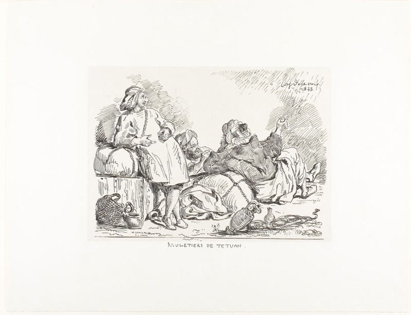 Muleteers of Tetuan, 1833, Eugène Delacroix, French, 1798-1863, France, Lithograph in black on light-gray chine, laid down on white wove paper, 197 × 275 mm (chine), 350 × 455 mm (sheet)