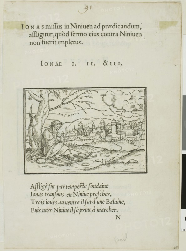 Jonah Outside Ninevah (recto), Habakkuk Carrying Bread to Reapers (verso), n.d., Hans Holbein, the younger, German, 1497-1543, Germany, Woodcut on paper, 62 x 89 mm