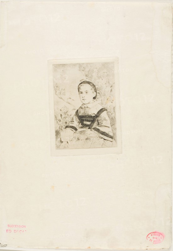Mlle. N. Wolkonska, second plate, 1860–61, Edgar Degas, French, 1834-1917, France, Etching on cream Japanese paper, 107 × 77 mm (image), 120 × 88 mm (plate), 305 × 214 mm (sheet)