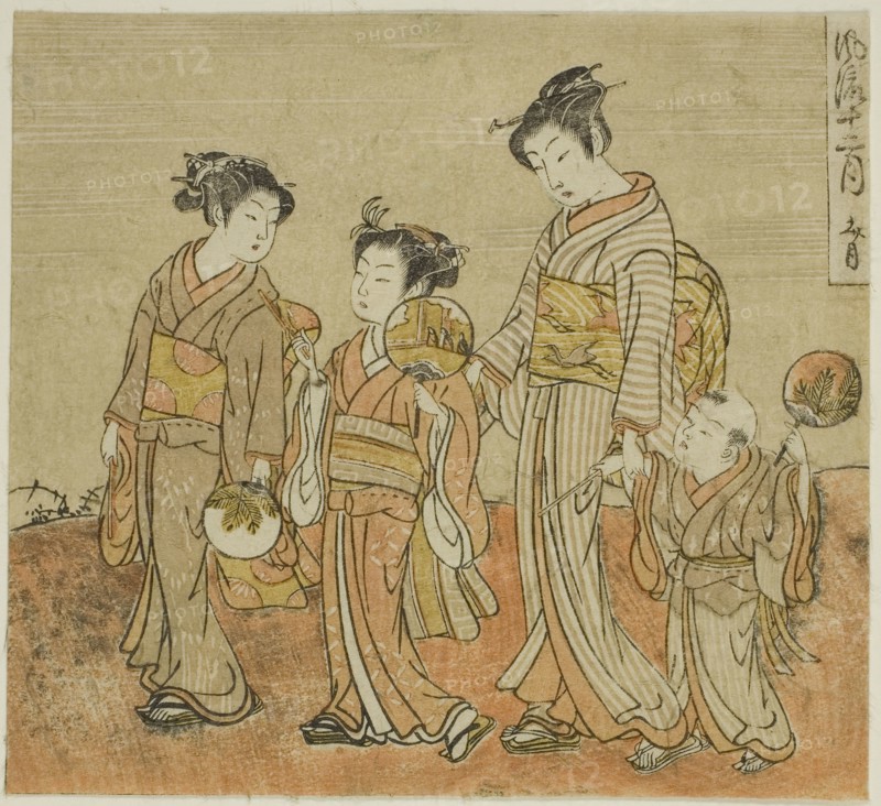 The Seventh Month (Fumizuki), from the series Fashionable Twelve Months (Furyu juni tsuki), c. 1770/72, Isoda Koryusai, Japanese, 1735-1790, Japan, Color woodblock print, koban, 5 x 5 1/2 in.