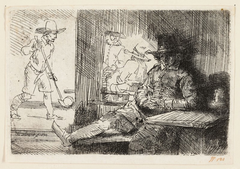 The Ringball Player, 1654, Rembrandt van Rijn, Dutch, 1606-1669, Holland, Etching on ivory laid paper, 95 x 143 mm (plate), 103 x 158 mm (sheet)