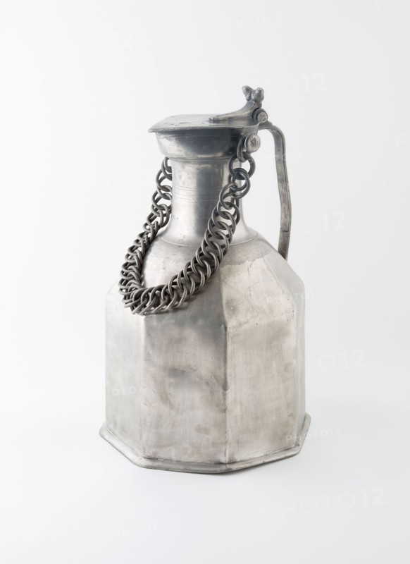 Covered Flagon with Chain, c. 1750, Pierre Main, Swiss, active 1716- c. 1750, Switzerland, Wallis, Pewter, 41.3 x 25.4 x 25.4 cm (16 1/4 x 10 x 10 in)