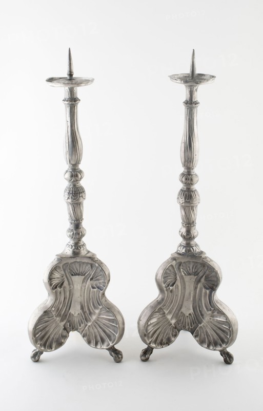 Pair of Altar Candlesticks, Mid 18th century, Germany, Pewter, 58.4 x 19.1 x 19.1 cm (23 x 7 1/2 x 7 1/2 in.)