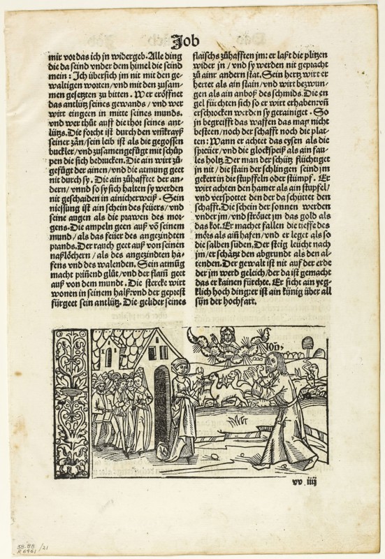 Illustration from the 14th German Bible, plate 21 from Woodcuts from Books of the XVI Century, 1518, assembled into portfolio 1937, Unknown Artist (German, 16th century), assembled by Max Geisberg (Swiss, 1875-1943), Germany, Woodcut on paper, 85 × 155 mm (image), 254 × 158 mm (image/te×t), 308 × 209 mm (sheet)