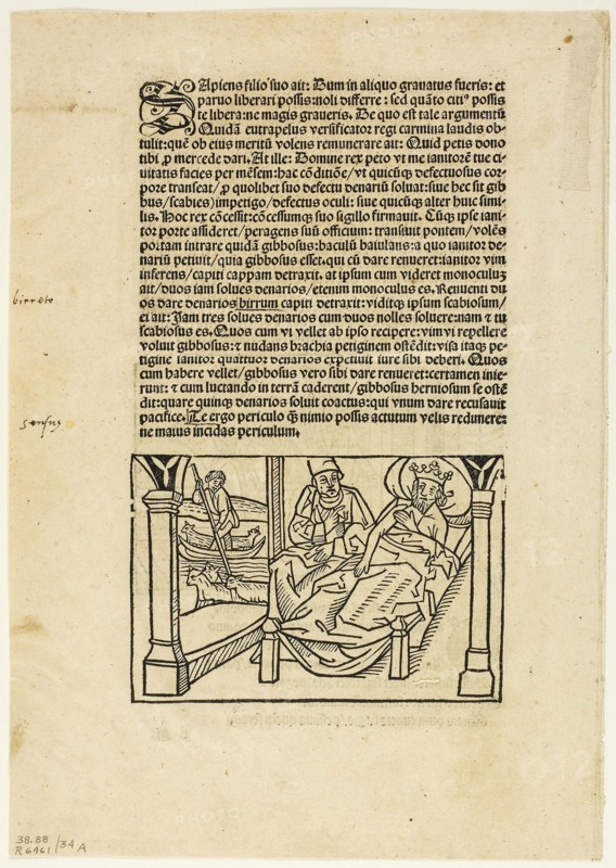 Illustration from Fabulae Aesopi, plate 34 from Woodcuts from Books of the XVI Century, 1501, assembled into portfolio 1937, Unknown Artist (German, 16th century), assembled by Max Geisberg (Swiss, 1875-1943), Germany, Woodcut on paper, 80 × 119 mm (image, recto), 200 × 120 mm (image/te×t, recto), 79 × 117 mm (image, verso), 210 × 118 mm (image/te×t, verso), 271 × 191 mm (sheet)