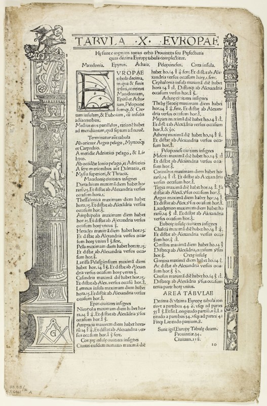 Illustration from Geographia, plate 36 from Woodcuts from Books of the XVI Century, 1525, assembled into portfolio 1937, Unknown Artist (German, 16th century), assembled by Max Geisberg (Swiss, 1875-1943), Germany, Woodcut on paper, 327 × 218 mm (image/te×t), 394 × 257 mm (sheet)