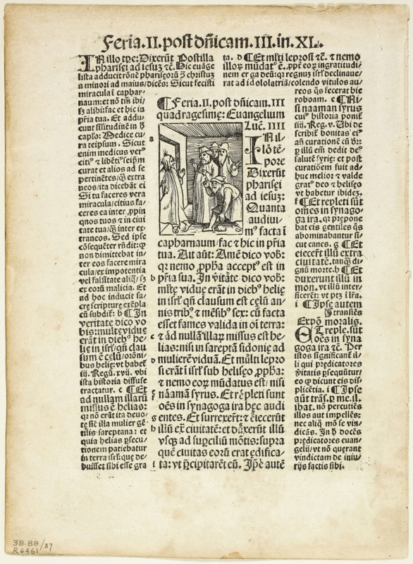 Illustration from Postilla by Parisienses Guillermus, plate 37 from Woodcuts from Books of the XVI Century, 1514, assembled into portfolio 1937, Urs Graf (Swiss, 1485-1527/29), assembled by Max Geisberg (Swiss, 1875-1943), Switzerland, Woodcut on paper, 43 x 32 mm (image), 170 x 110 mm (image/text), 215 x 157 mm (sheet)