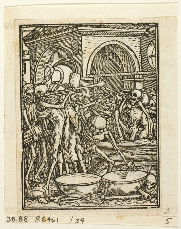 Dance of Death, plate 39 from Woodcuts from Books of the XVI Century, 1567, assembled into portfolio 1937, Hans Holbein, the Younger, after (German, c.1497-1543), assembled by Max Geisberg (Swiss, 1875-1943), Germany, Woodcut on paper, 66 × 50 mm (image), 80 × 62 mm (sheet)