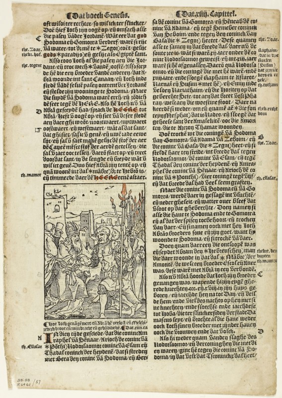 Illustration from Die Bibel (Vorsterman), plate 57 from Woodcuts from Books of the XVI Century, 1528, assembled into portfolio 1937, Jan Swart (Netherlandish, c.1500-c.1560), assembled by Max Geisberg (Swiss, 1875-1943), Netherlands, Hand-colored woodcut on paper, 109 x 81 mm (image), 279 x 209 mm (image/text), 309 x 220 mm (sheet)