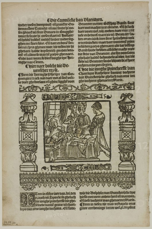 Illustration from Coronijke van Flaendren, plate 59 from Woodcuts from Books of the XVI Century, 1531, assembled into portfolio 1937, Unknown Artist (German, 16th century), assembled by Max Geisberg (Swiss, 1875-1943), Germany, Woodcut on paper, 144 × 156 mm (image), 258 × 156 mm (image/te×t), 301 × 200 mm (sheet)