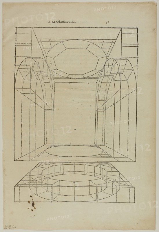 Architectural Drawing from Le livre d’ Architecture, plate 68 from Woodcuts from Books of the XVI Century, 1545, assembled into portfolio 1937, Sebastiano Serlio (Italian, 1475-1554), assembled by Max Geisberg (Swiss, 1875-1943), Italy, Woodcut on paper, 283 x 199 mm (image), 367 x 249 mm (sheet)