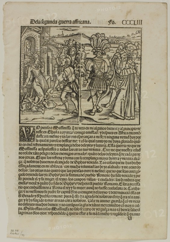 Illustration from Decadas, plate 79 from Woodcuts from Books of the XVI Century, 1520, assembled into portfolio 1937, Unknown Artist (German, 16th century), assembled by Max Geisberg (Swiss, 1875-1943), Germany, Woodcut on paper, 118 × 141 mm (image), 240 × 141 mm (image/te×t), 285 × 199 mm (sheet)